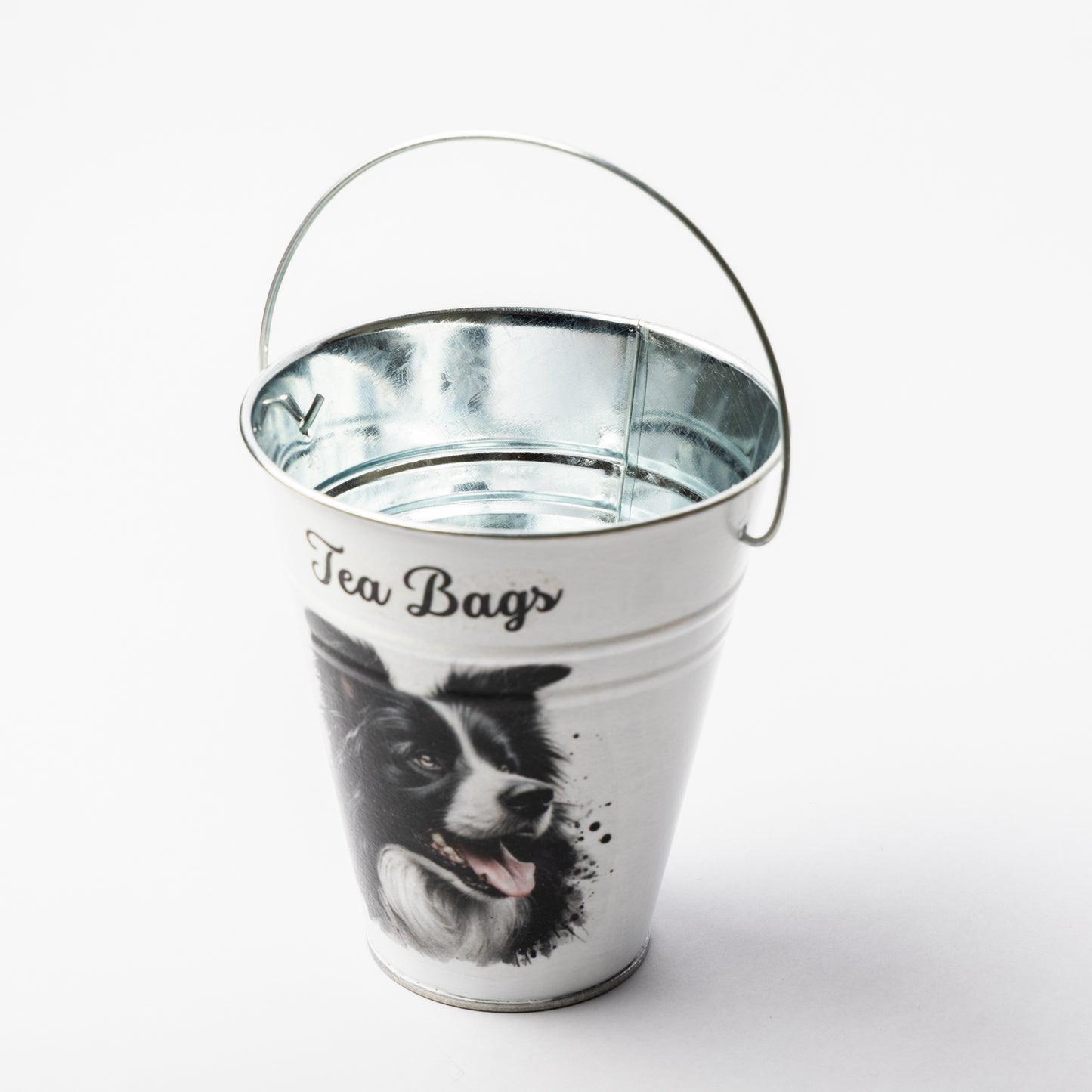 Border Collie dog design tea bag metal bucket