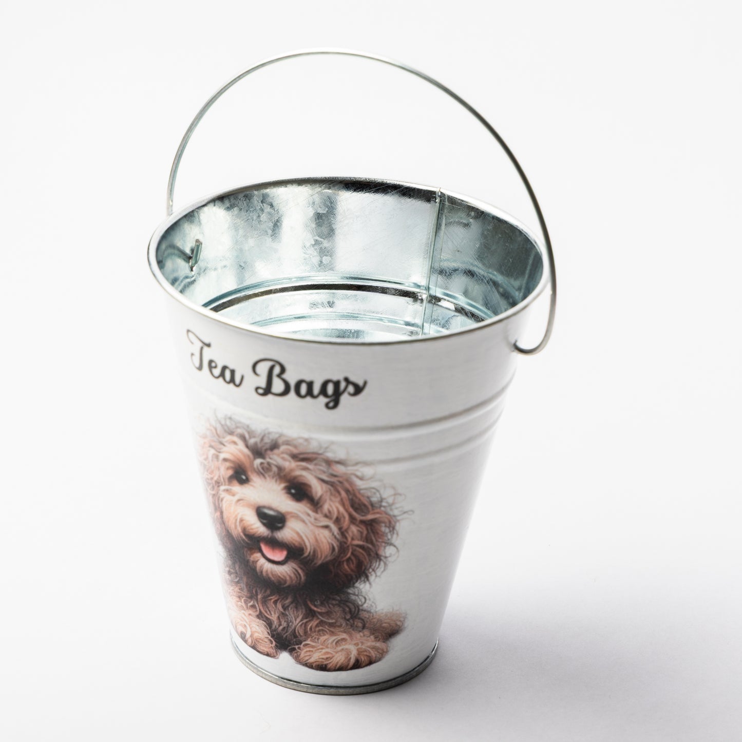 Cockapoo dog design tea bag metal bucket