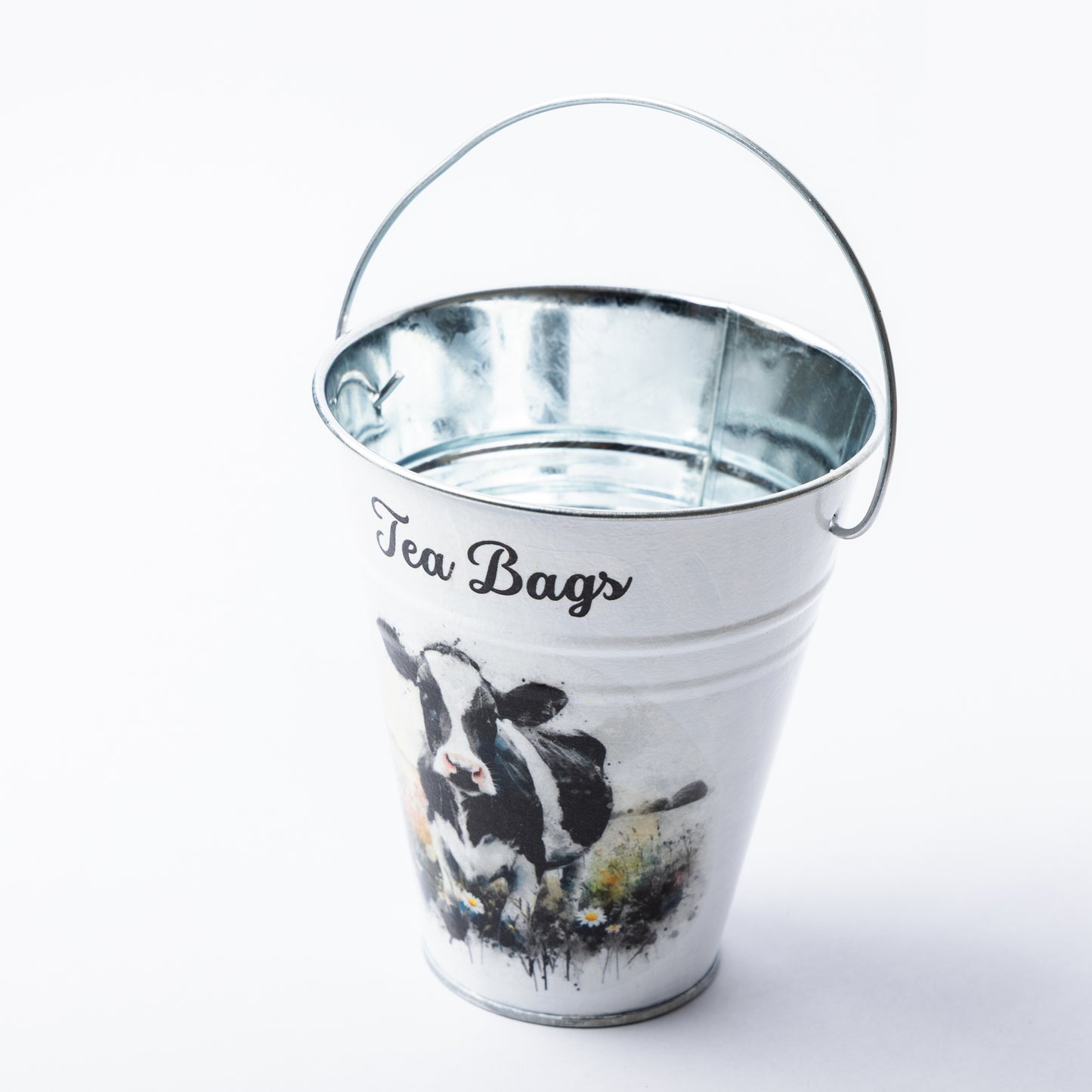 Cow design tea bag metal bucket