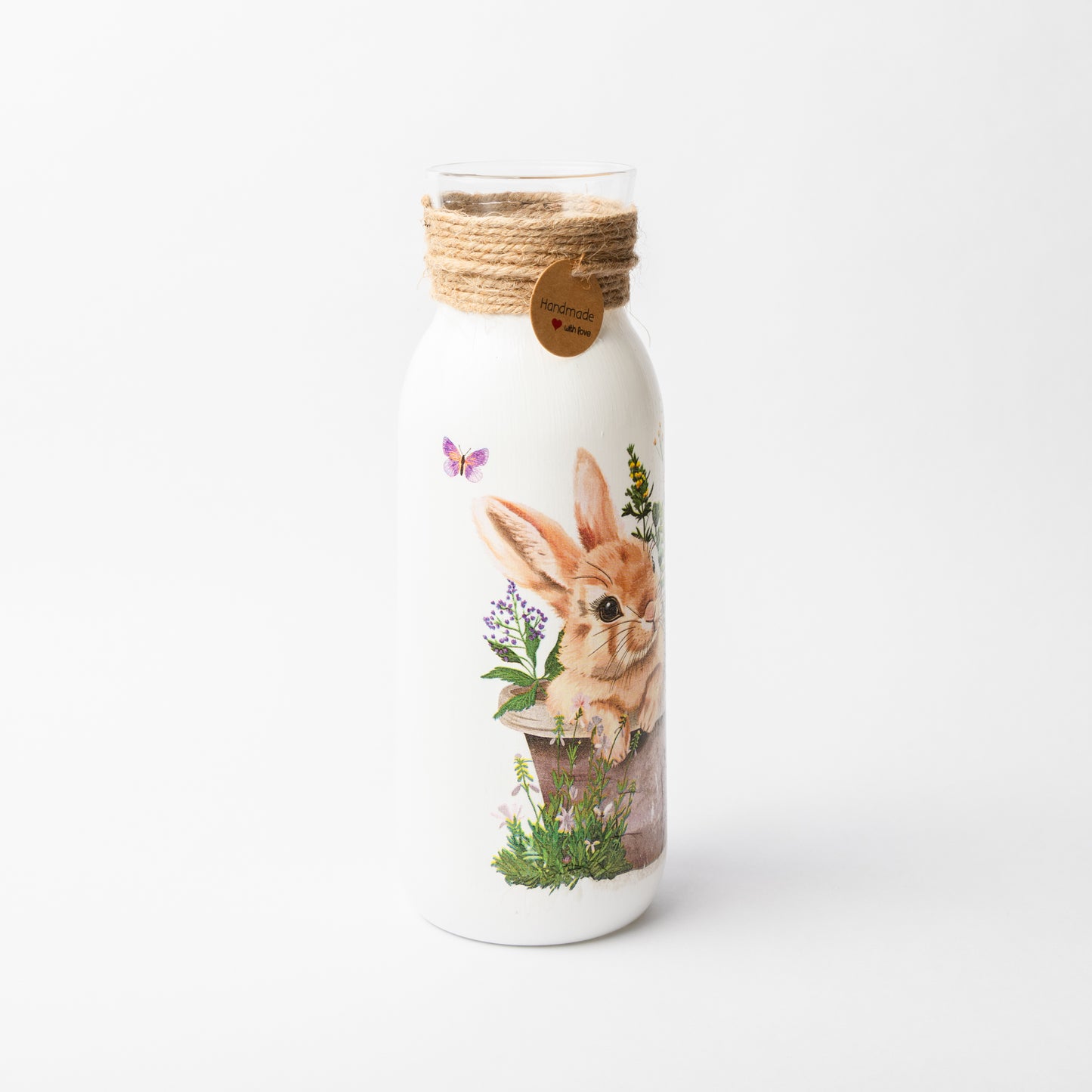 Rabbit in plant pot glass vase