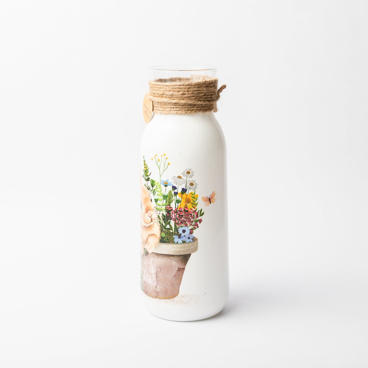 Rabbit in plant pot glass vase