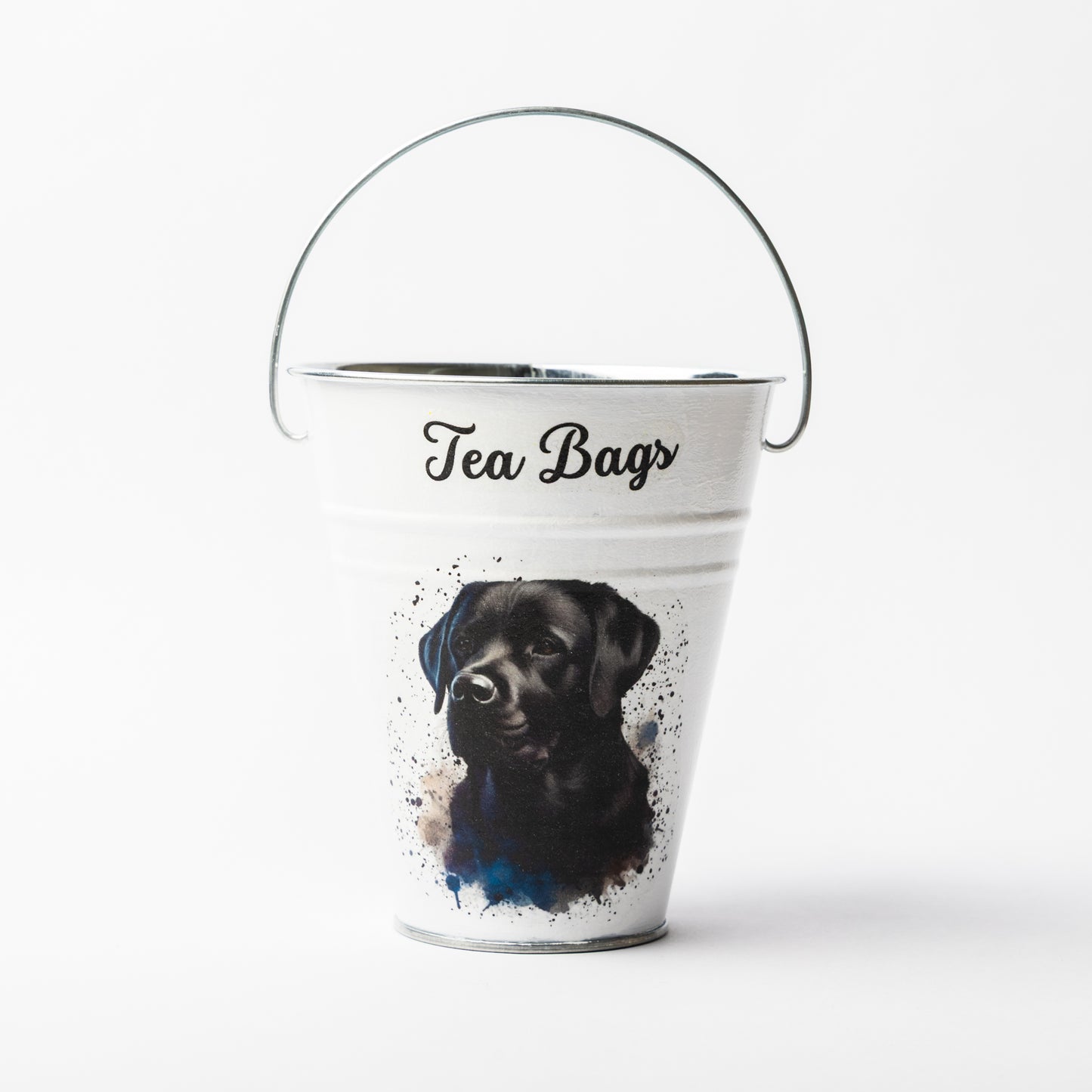 Labrador design tea bag metal bucket