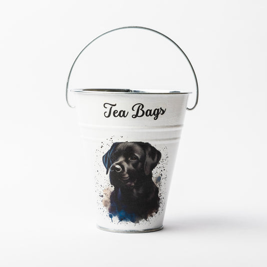 Labrador design tea bag metal bucket