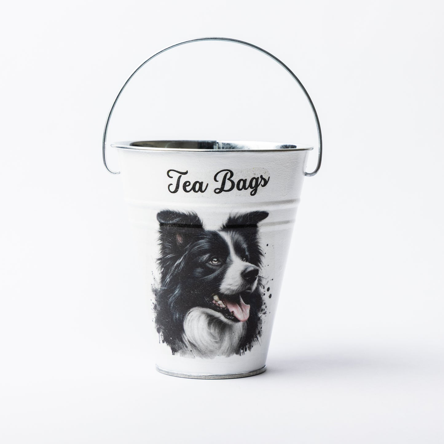 Border Collie dog design tea bag metal bucket