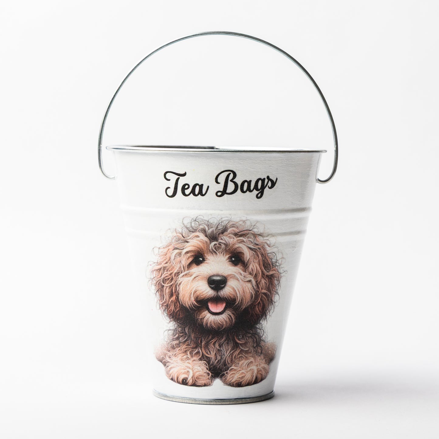 Cockapoo dog design tea bag metal bucket