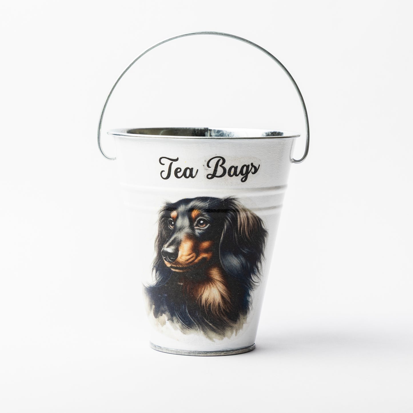 Dachshund dog design tea bag metal bucket