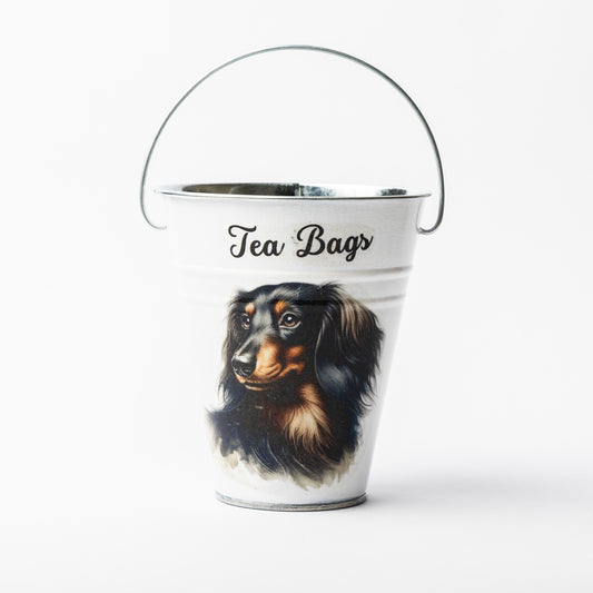 Dachshund dog design tea bag metal bucket