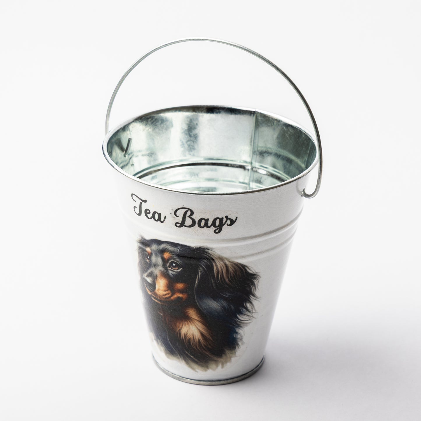 Dachshund dog design tea bag metal bucket