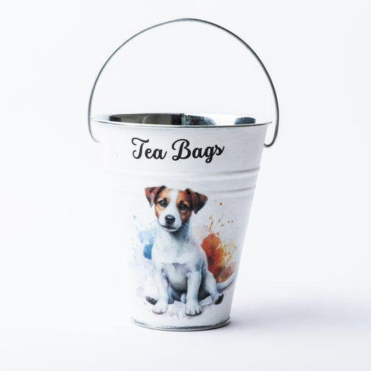 Jack Russell dog design tea bag metal bucket