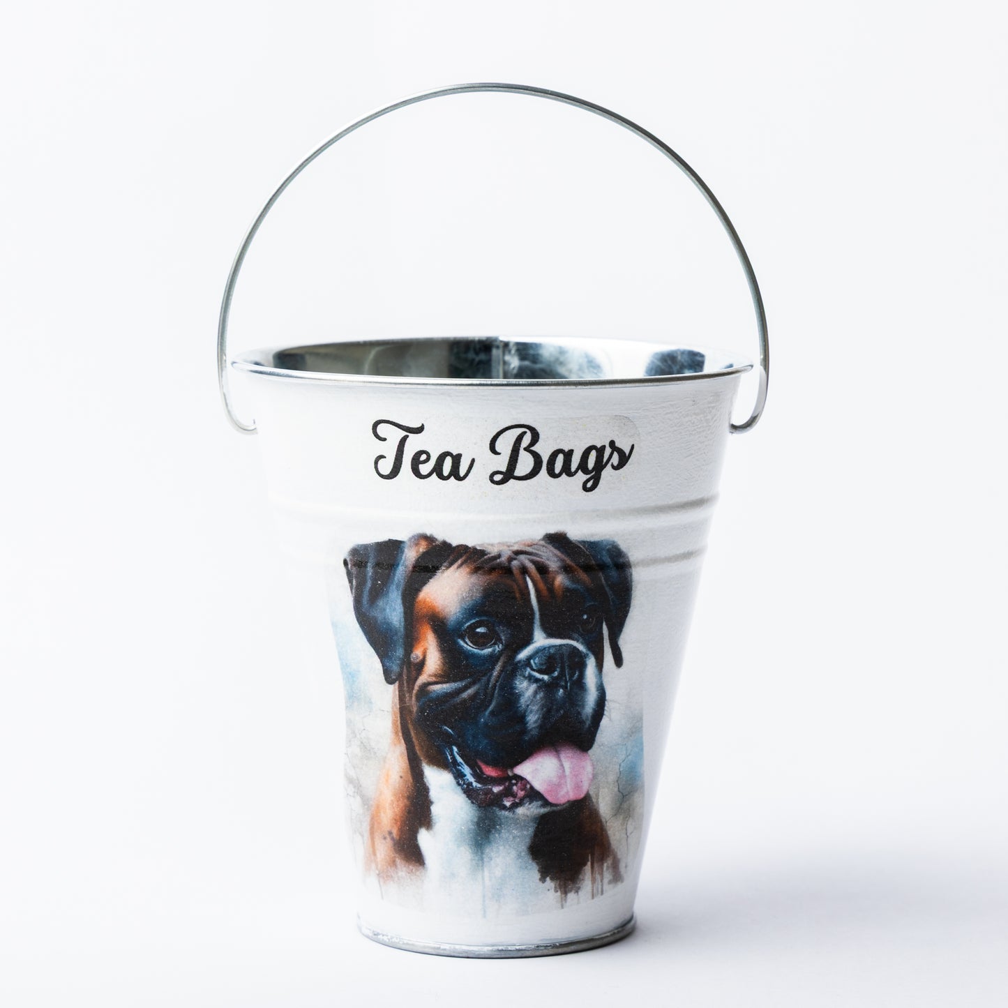 Boxer dog design tea bag metal bucket