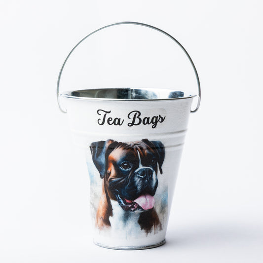 Boxer dog design tea bag metal bucket