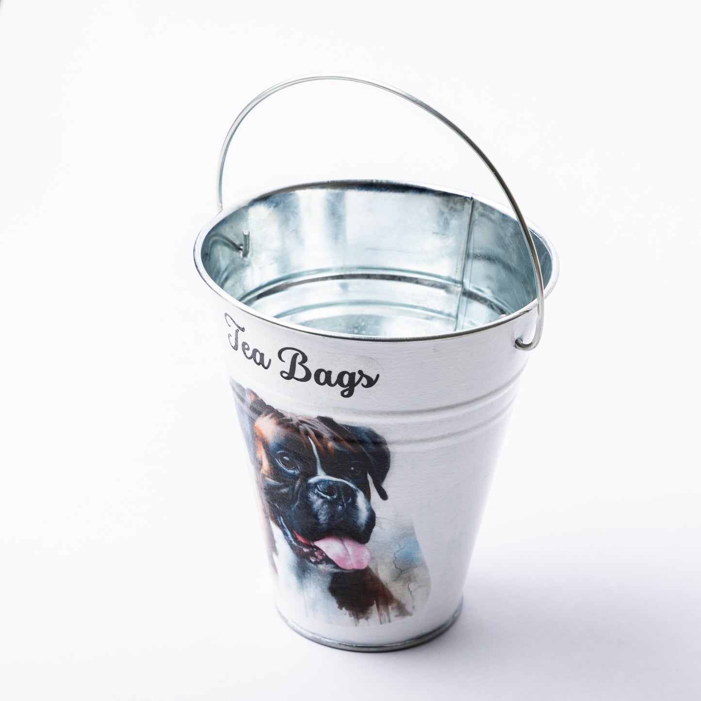 Boxer dog design tea bag metal bucket