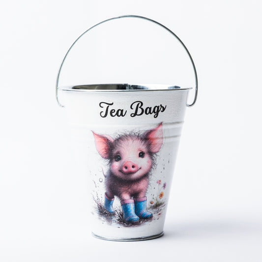 Piglet design tea bag metal bucket