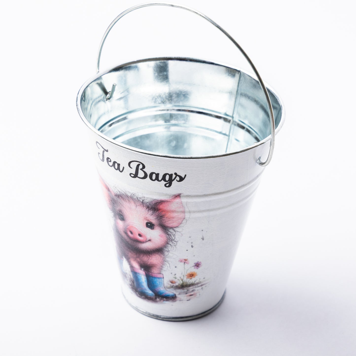 Piglet design tea bag metal bucket