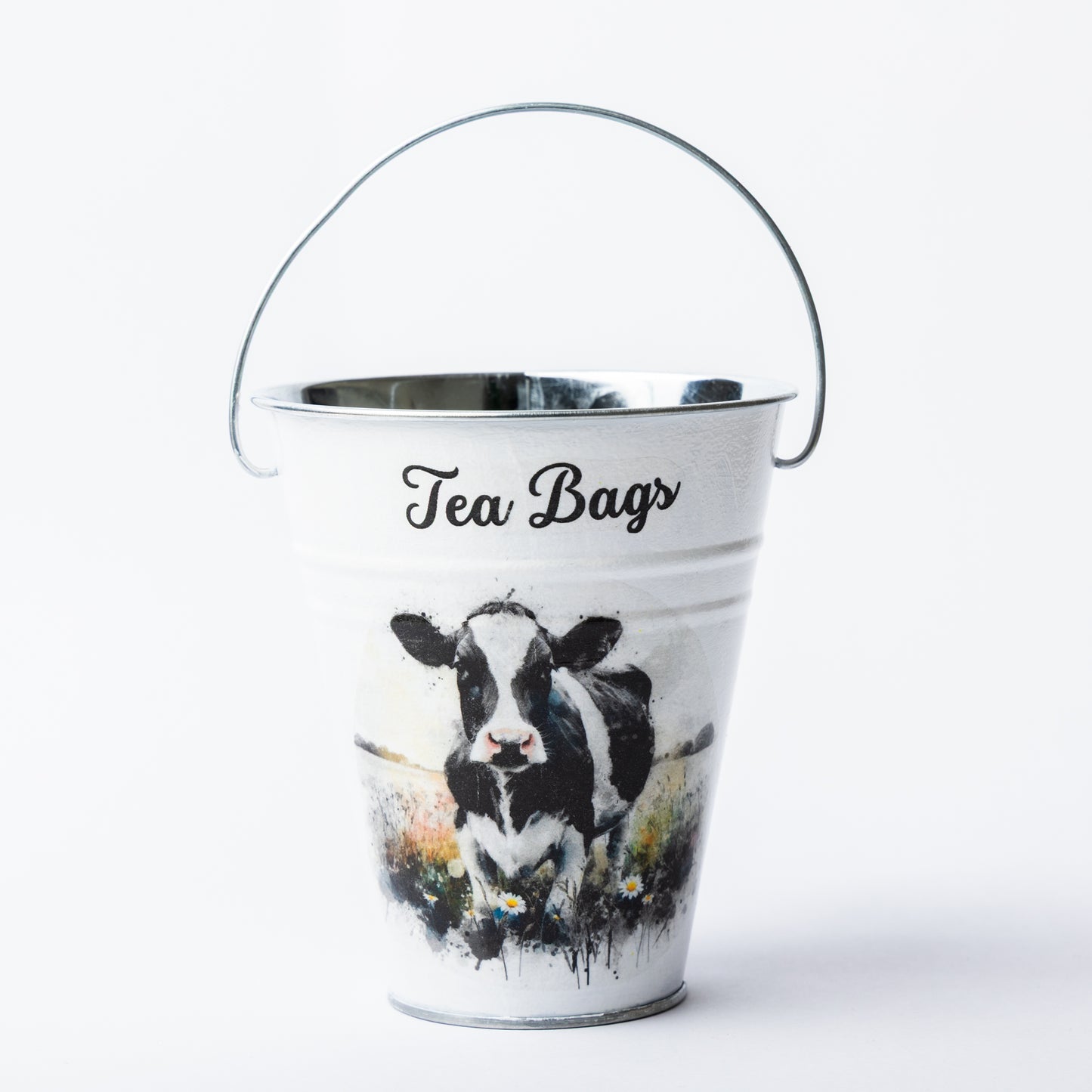 Cow design tea bag metal bucket