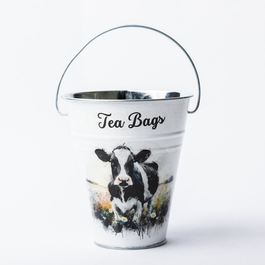 Cow design tea bag metal bucket