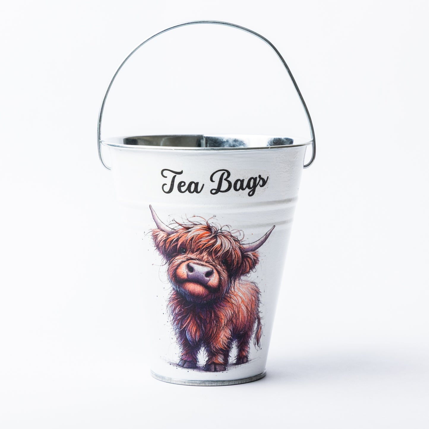 Highland Cow design tea bag metal bucket