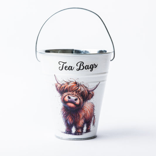 Highland Cow design tea bag metal bucket
