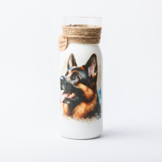 German Shepherd glass vase