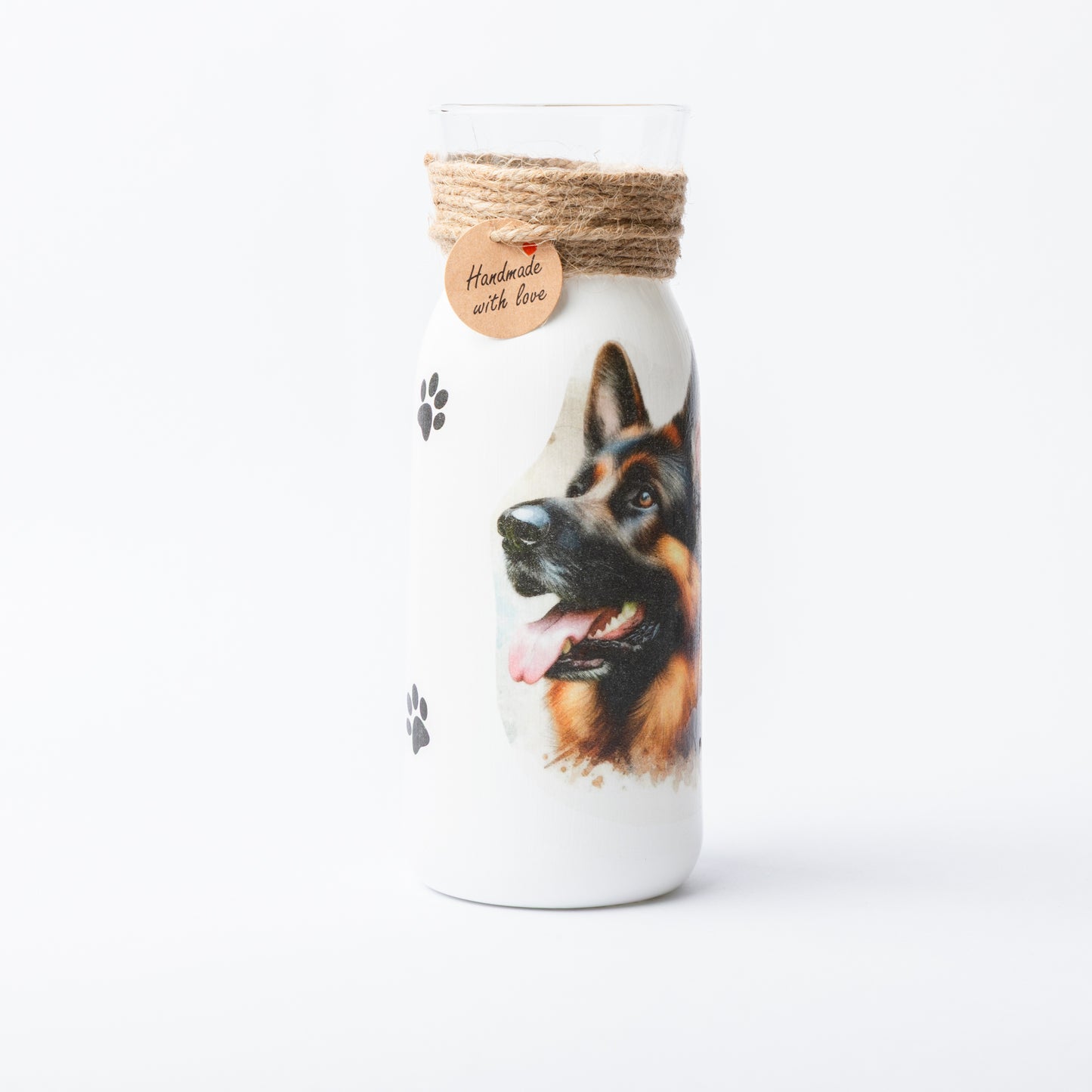 German Shepherd glass vase