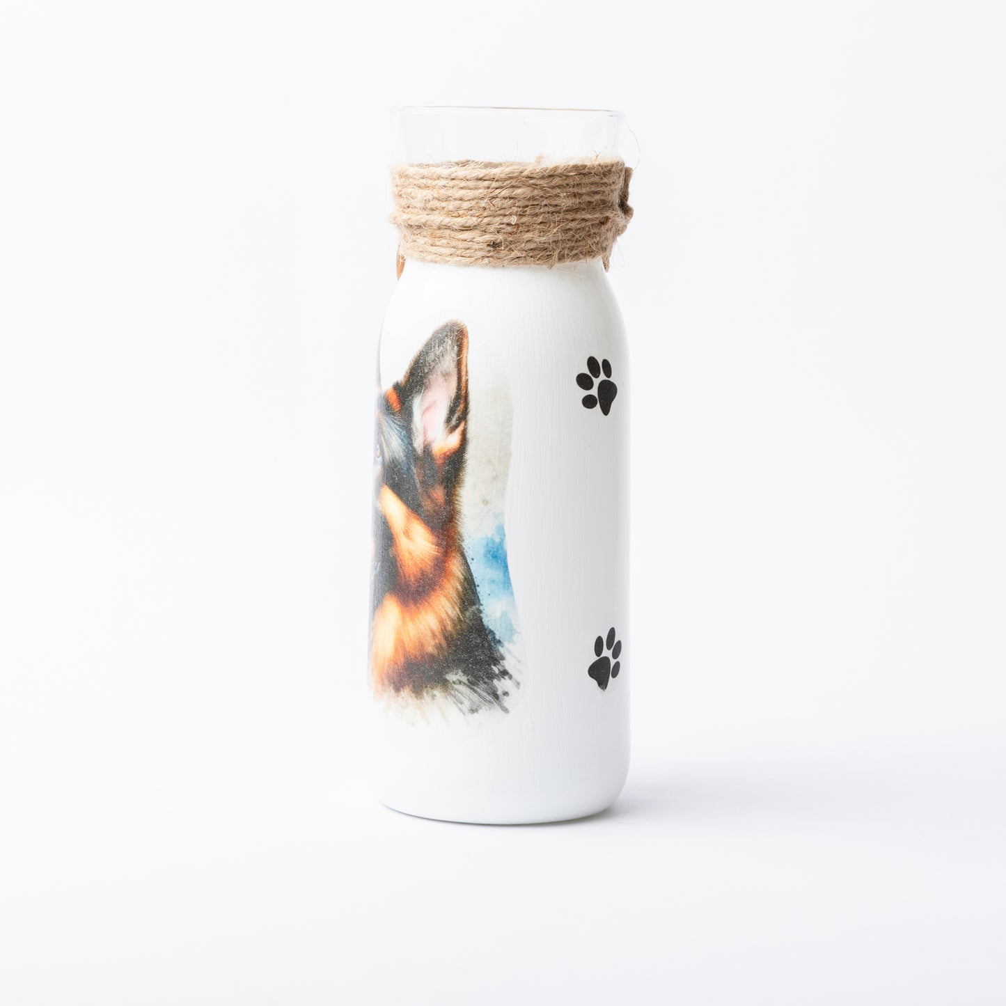 German Shepherd glass vase