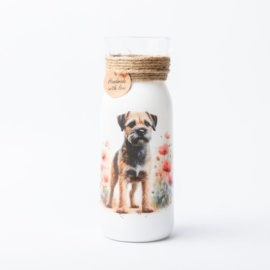 Border Terrier glass vase