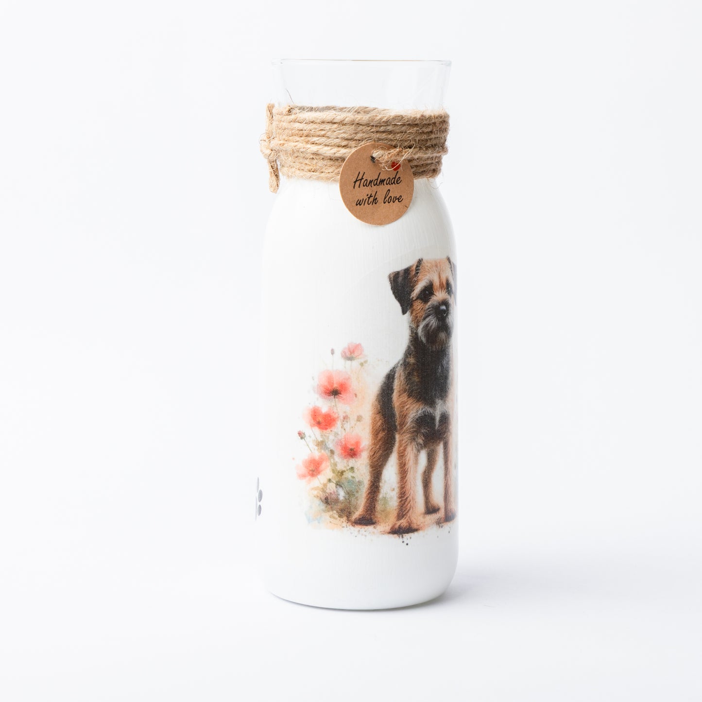 Border Terrier glass vase