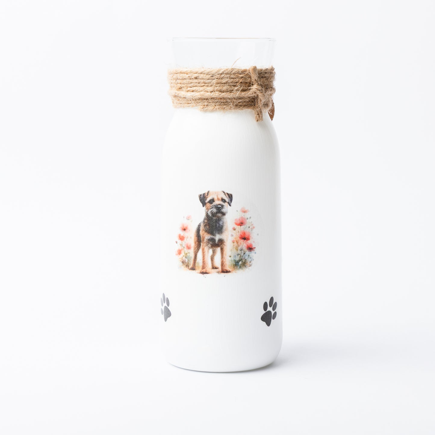 Border Terrier glass vase