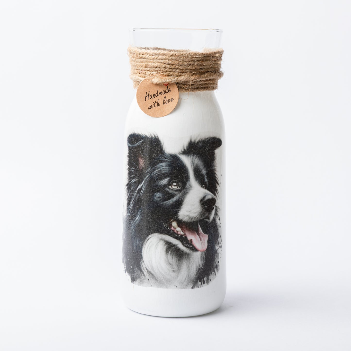 Border Collie glass vase