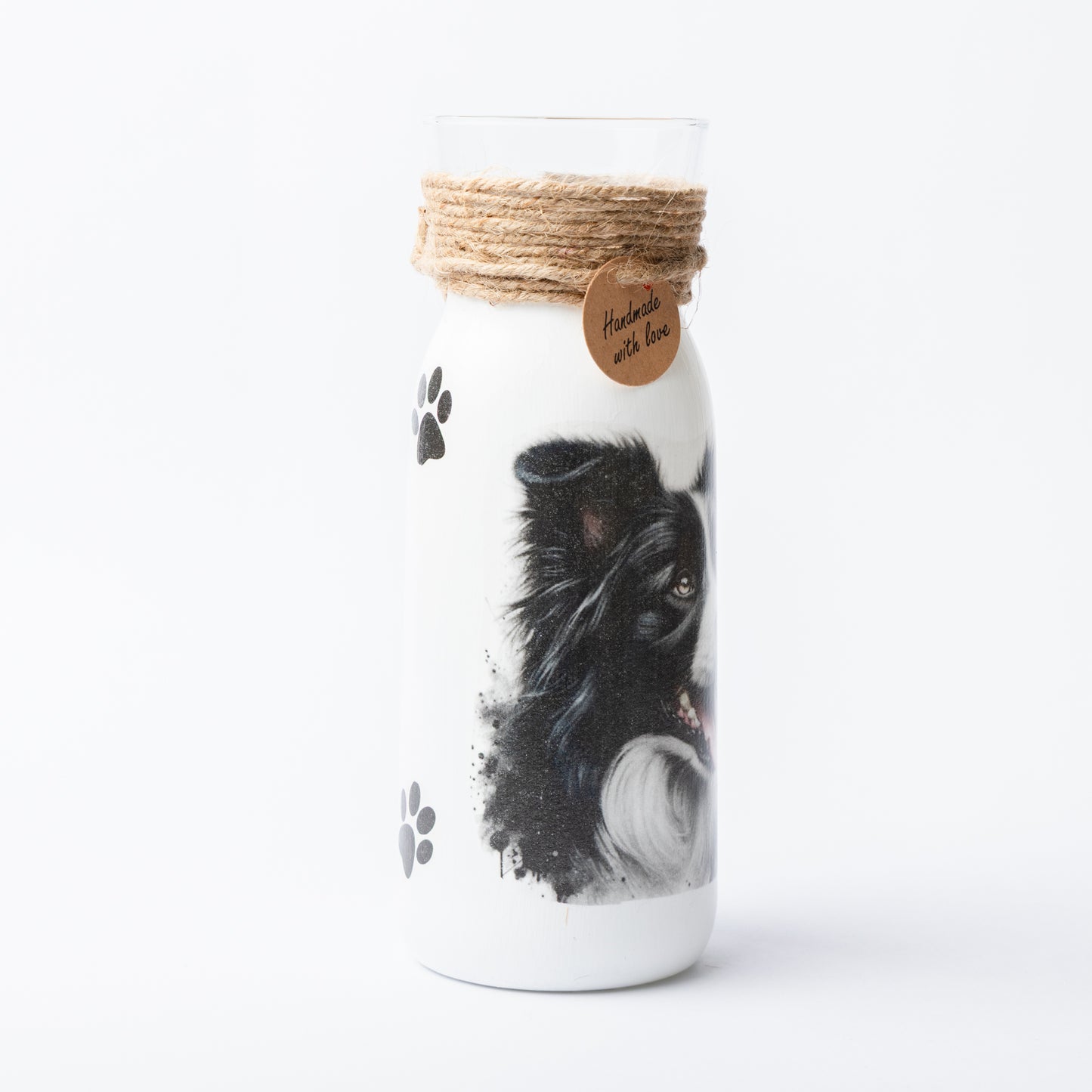 Border Collie glass vase
