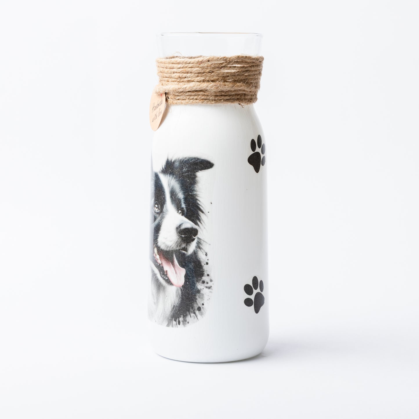 Border Collie glass vase
