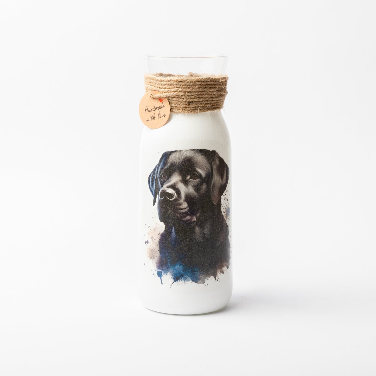 Black Labrador glass vase