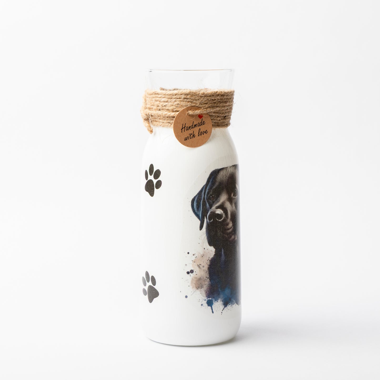 Black Labrador glass vase