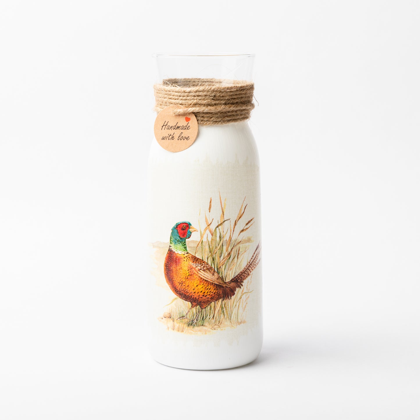 Pheasant glass vase